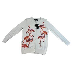 NWT Anthony Original Button Front Cardigan Sweater Sparkly Flamingo Womens Small